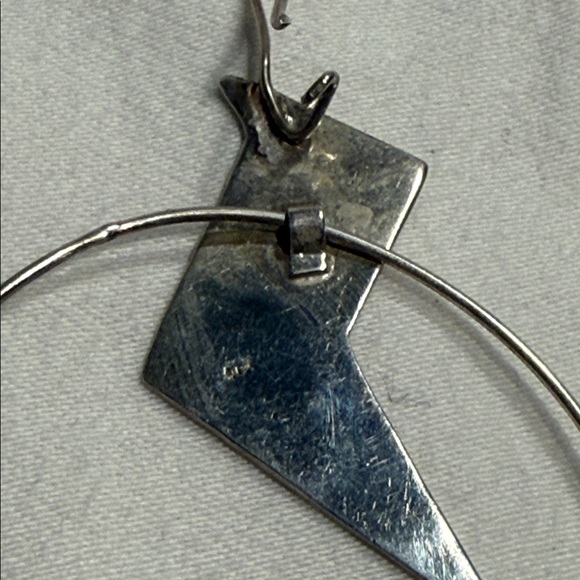 Sterling Silver Hoop Earrings with Geometric Design - Picture 3 of 4